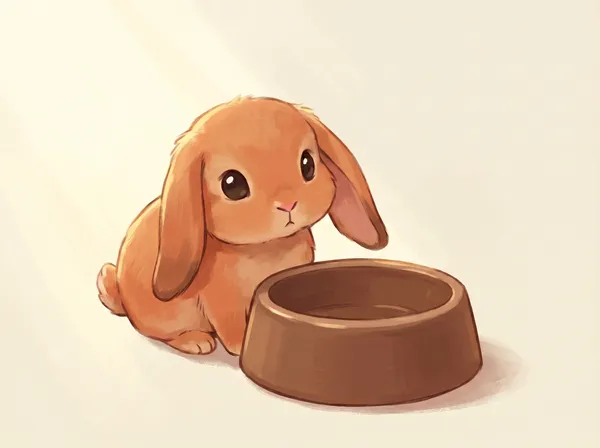 Illustrated bunny with fresh herbs and vegetables
